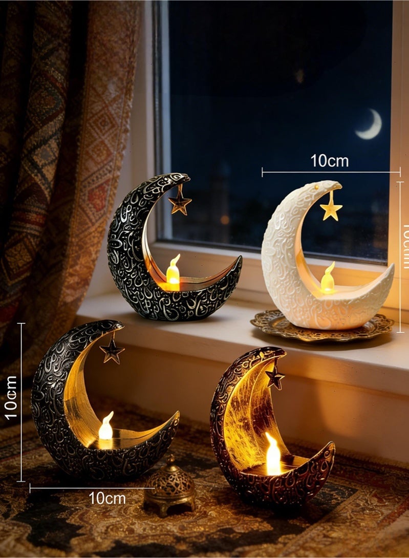 يواوليتي 4 قطع من أضواء رمضان - مصباح رمضان LED على شكل نجمة وقمر، زينة رمضان للمنزل وهدايا حفلات العيد - Image 2